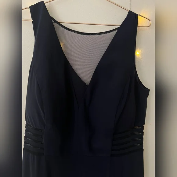 Navy Morgan & Co. Womens Solid With Mesh A-Line Dress Junior Size 16 W - Picture 7 of 10